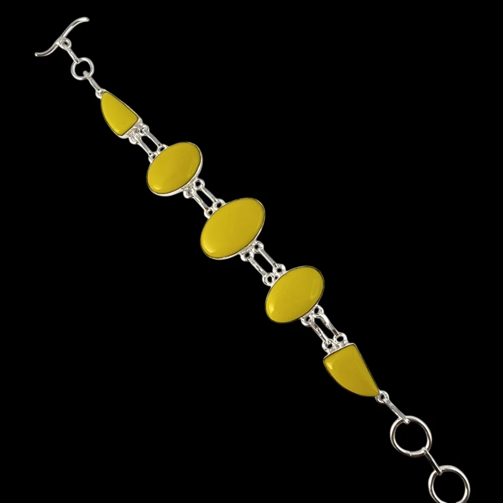 Yellow coral gemstone bracelet chunky statement silver bracelet J15